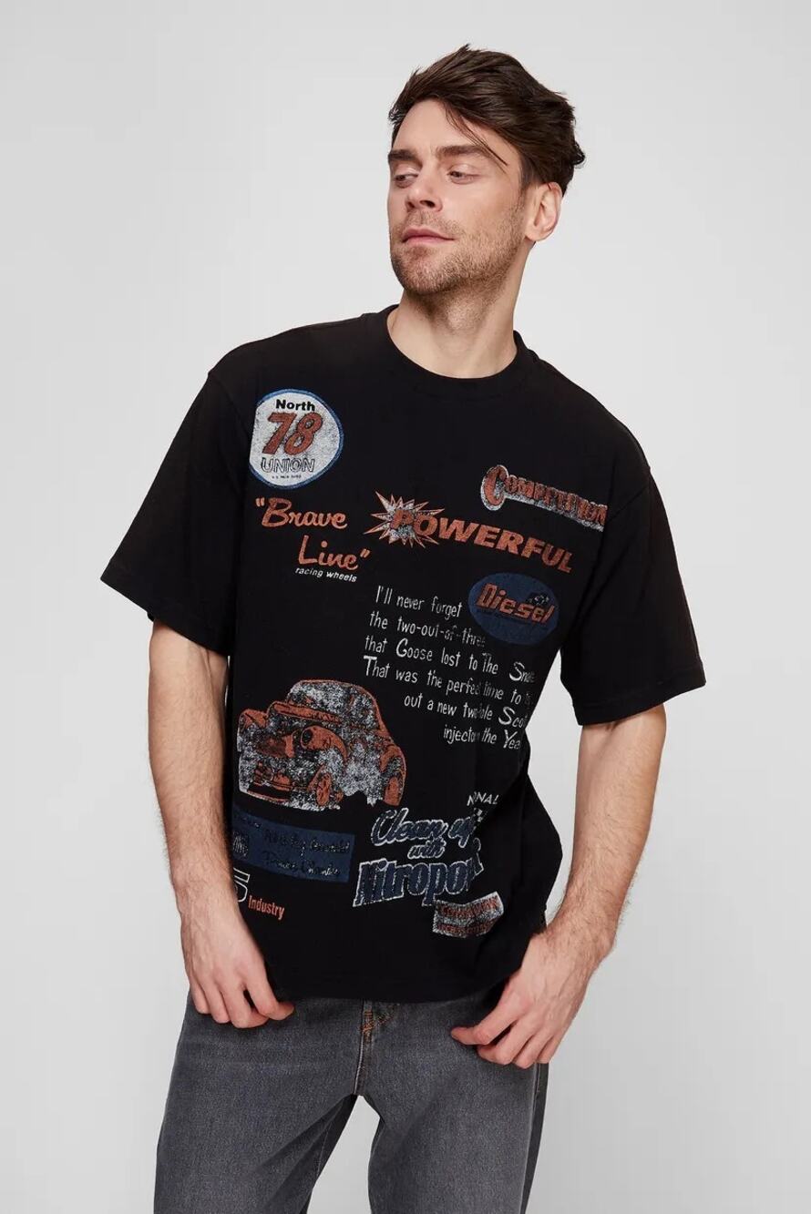 Diesel Racing Diesel Relaxed Cotton Oversized Small Men's Casual Black Tee